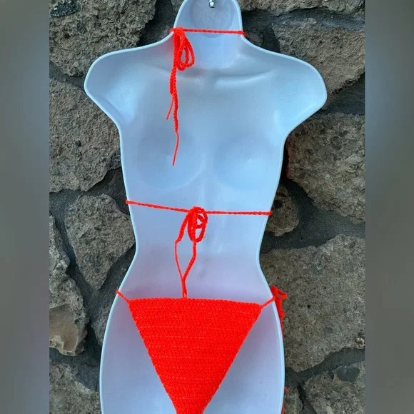 Vibrant Orange Crochet Bikini Set - Picture 8 of 12